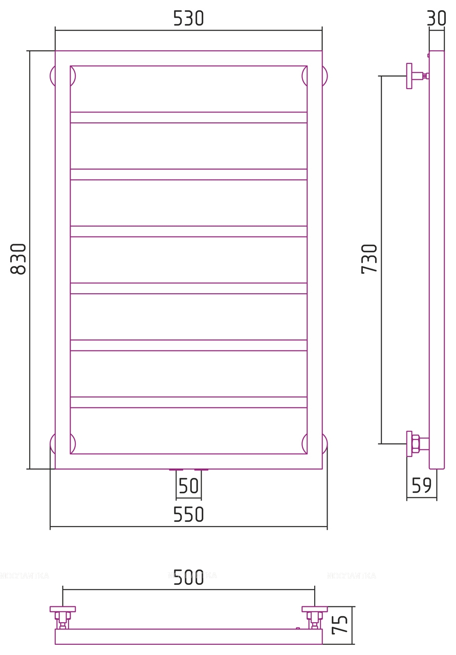 Полотенцесушитель водяной Сунержа Канцлер 80х50 см 00-0254-8050 без покрытия - изображение 3