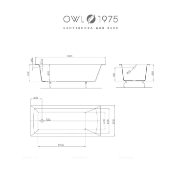 Чугунная ванна 180х80 см OWL 1975 Konung OWLIB191114 с подголовником - 8 изображение