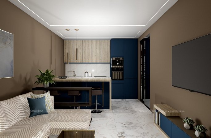 Дизайн Кухня-гостиная в стиле Современный в синем цвете №12673 - 5 изображение