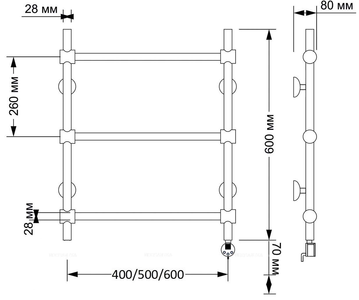 Полотенцесушитель электрический Secado Флоренция 2 60х60 см 4603777465032 R, бронза - изображение 2