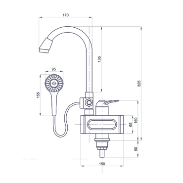 Смеситель-водонагреватель проточного типа Mixline WH-004 3,3 кВт, УЗО, индикатор темп - 2 изображение