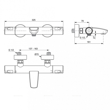 Смеситель Ideal Standard Ceratherm T50 A7223AA термостатический для ванны с душем, хром - 3 изображение