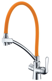 Смеситель Lemark Comfort LM3070C-Orange для кухонной мойки, хром/оранжевый