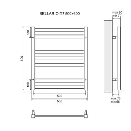 Полотенцесушитель электрический 50x60 см Lemark Bellario LM68607EBL П7, чёрный левый/правый