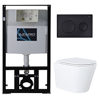 Комплект подвесной безободковый унитаз Azario Teramo AZ-8010-1000+AZ-8200-0013+AZ-0053 с микролифтом + система инсталляции с кнопкой смыва черный матовый