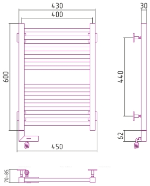 Полотенцесушитель электрический Сунержа Модус 2.0 60х40 см 00-5600-6040 без покрытия - 4 изображение