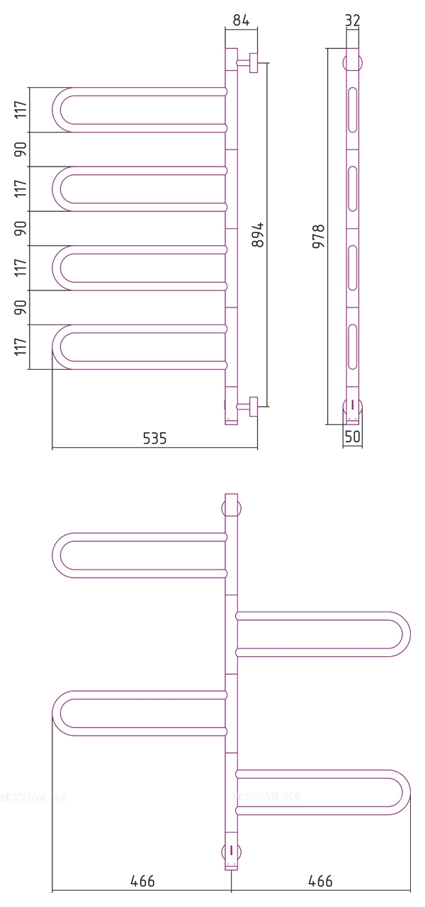 Полотенцесушитель электрический Сунержа Парео 4.0 97,8х53,5 см 31-0823-0978 матовый черный - изображение 3