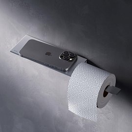 Держатель туалетной бумаги Am.Pm Sense L A7454300 с полкой для телефона, серый матовый
