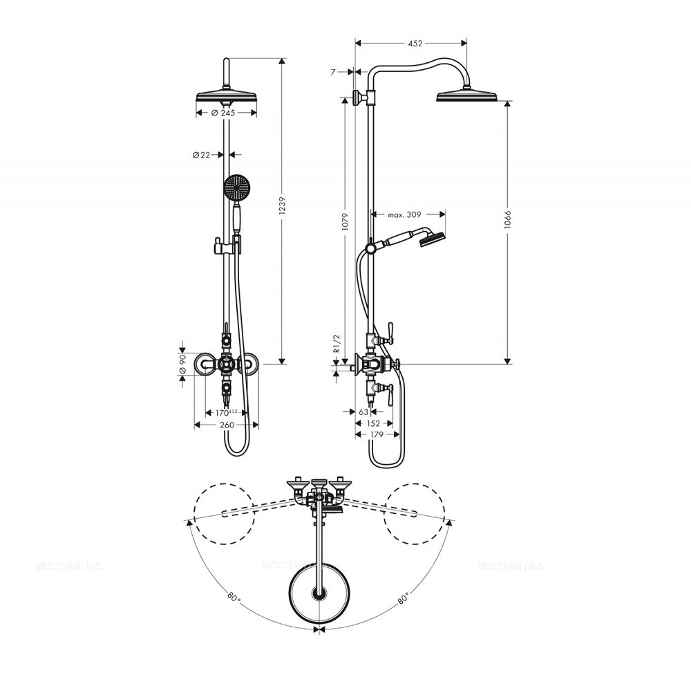 Душевая стойка AXOR Montreux Showerpipe 16572820 с термостатом, шлифованный никель - изображение 3