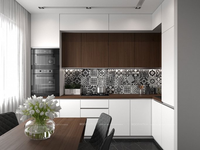 Дизайн Кухня в стиле Современный в черно-белом цвете №11994