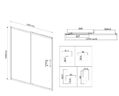 Душевая дверь Vincea City 140x195 см, VDS-5CT140CLB, профиль черный, стекло прозрачное - 6 изображение