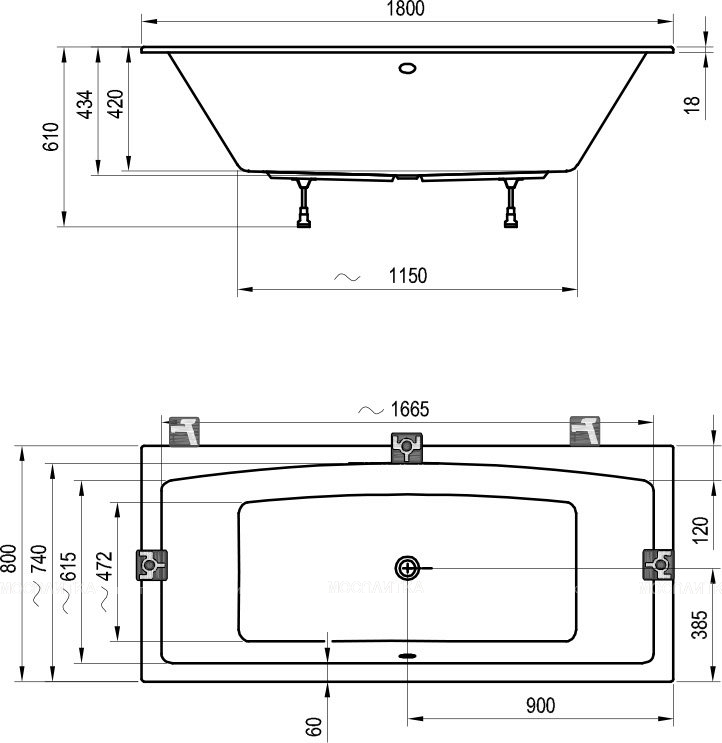 Акриловая ванна Ravak Formy 02 Slim 180x80 белая C891300000 - изображение 2