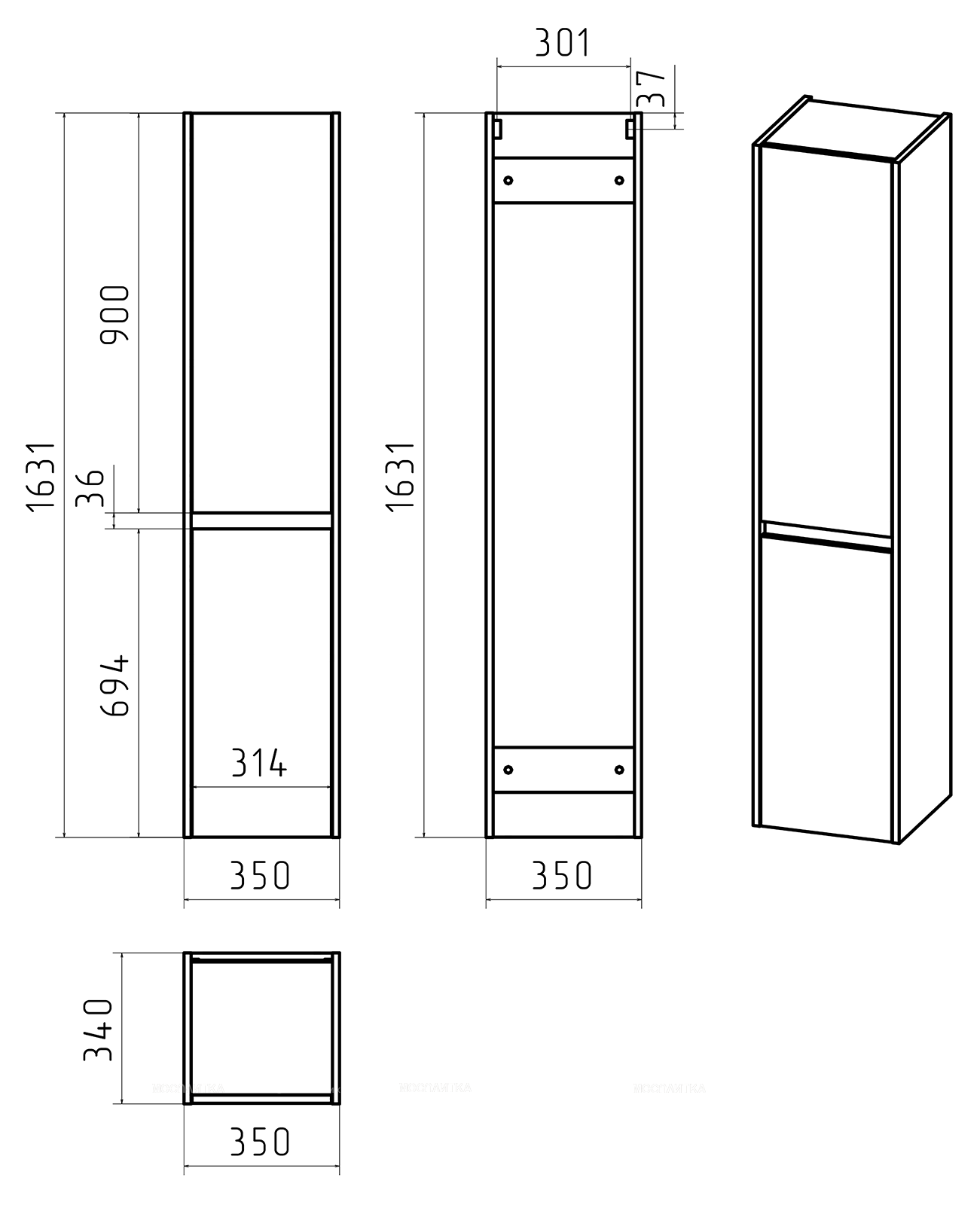 Шкаф-пенал Brevita Balaton 35 см BAL-05035-48-2П правый, белый / серый - изображение 4