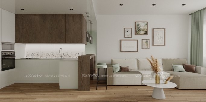 Дизайн Кухня-гостиная в стиле Современный в бежевом цвете №13129 - 2 изображение