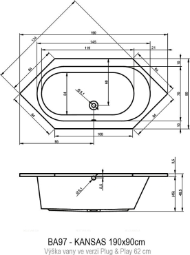 Акриловая ванна Riho Kansas 190 Plug&Play - 3 изображение