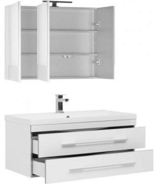 Комплект мебели для ванной Aquanet Верона 100 белый подвесной 2 ящика - 3 изображение