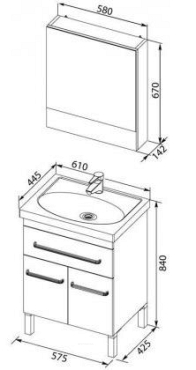 Комплект мебели для ванной Aquanet Сиена 60 белый 1 ящик 2 двери - 8 изображение