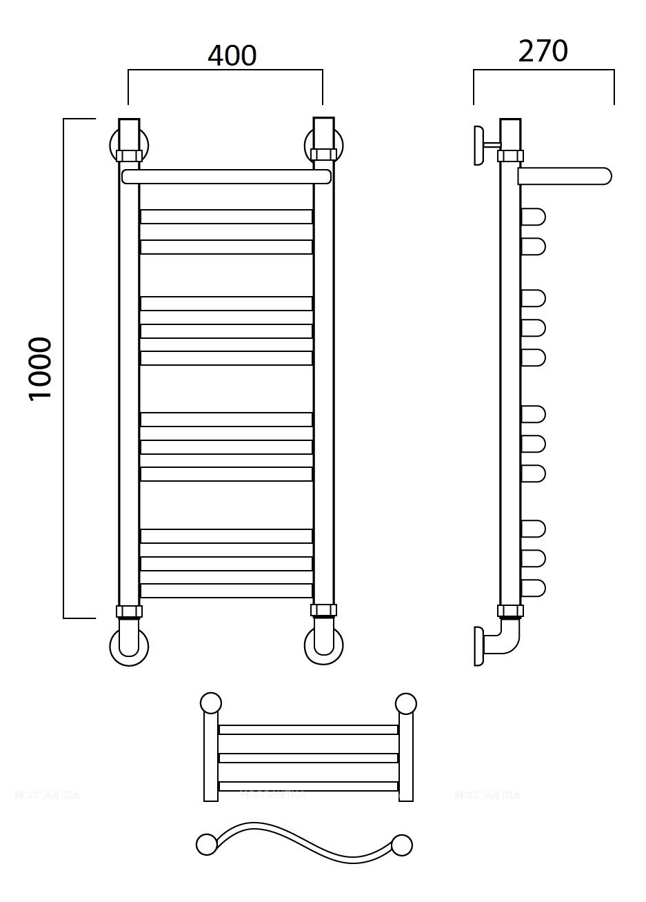 Полотенцесушитель водяной Aquanerzh лесенка волна групповая с полкой 100x40 - изображение 2