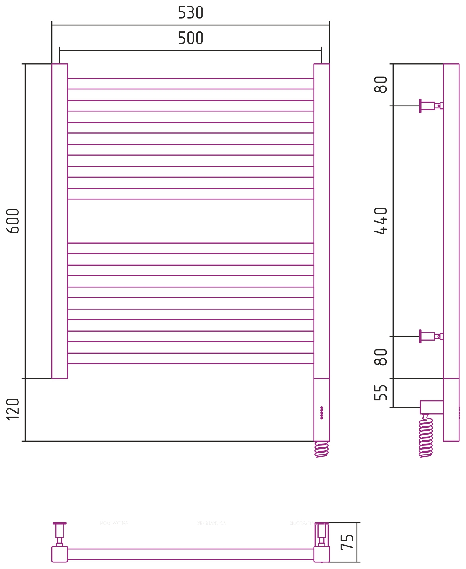 Полотенцесушитель электрический Сунержа Модус 3.0 60х50 см 00-5701-6050 без покрытия - изображение 4