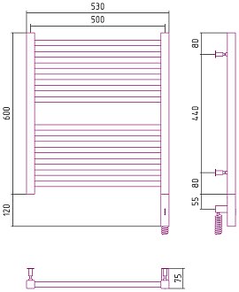 Полотенцесушитель электрический Сунержа Модус 3.0 60х50 см 00-5701-6050 без покрытия