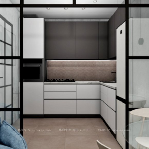 Дизайн Кухня-гостиная в стиле Современный в бежевом цвете №12692 - 9 изображение