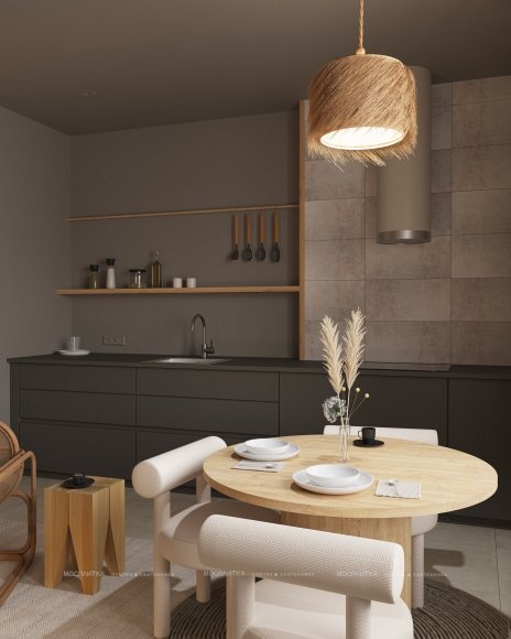 Дизайн Кухня-гостиная в стиле Эко в бежевом цвете №13139 - 6 изображение