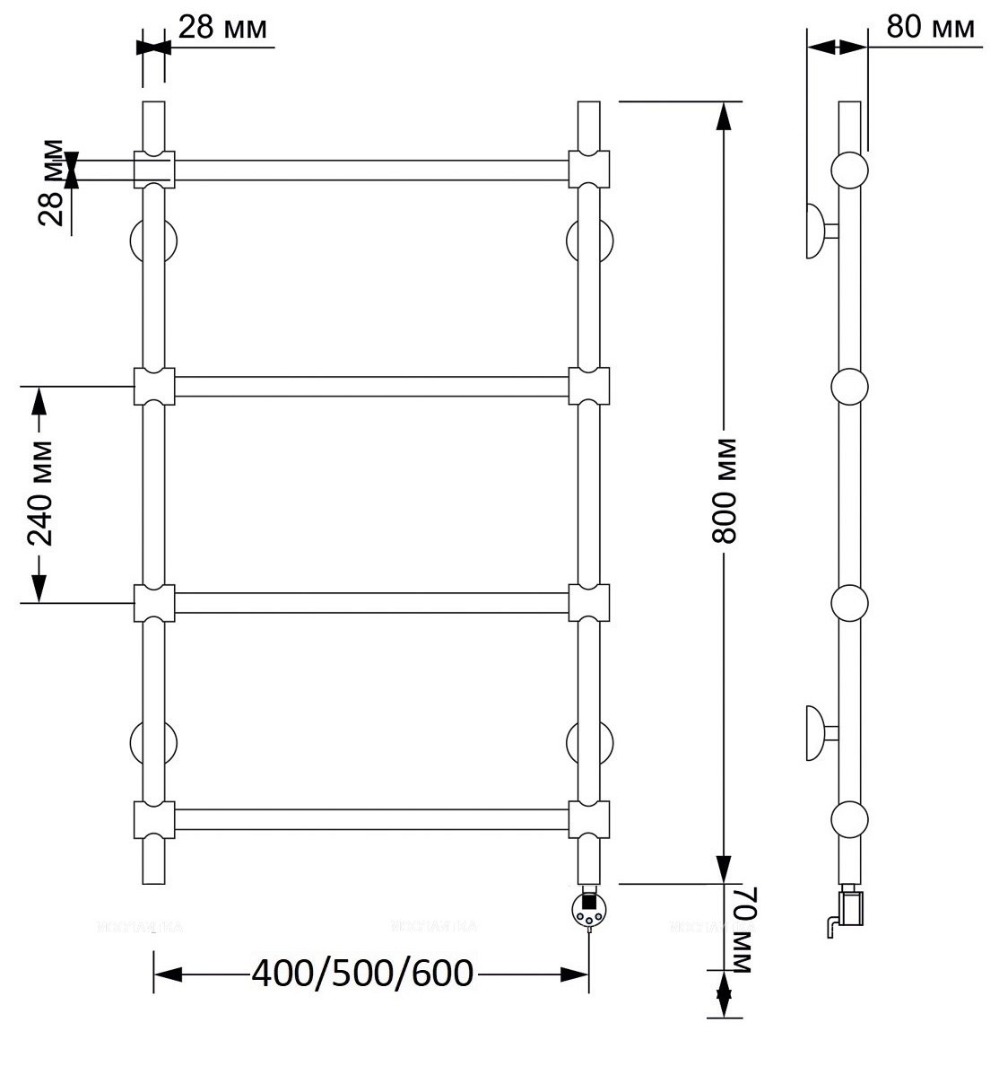 Полотенцесушитель электрический Secado Флоренция 2 80х50 см 4603777479237 R, бронза - изображение 2