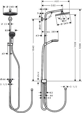 Душевая стойка Hansgrohe Crometta S 240 1jet Showerpipe Rеno 27270000 с верхним душем