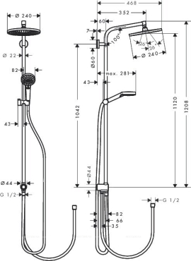 Душевая стойка Hansgrohe Crometta S 240 1jet Showerpipe Rеno 27270000 с верхним душем - 2 изображение