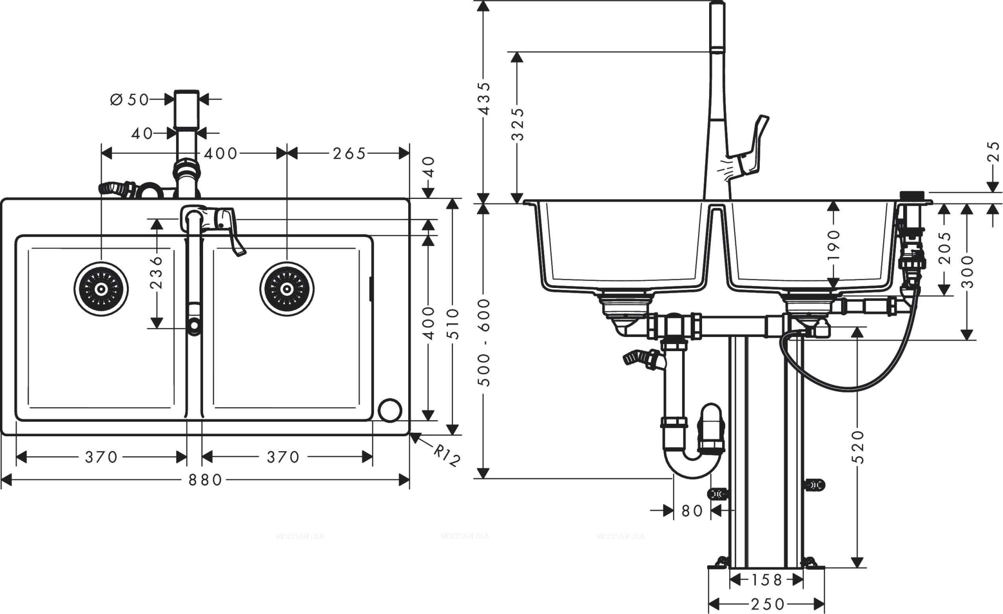 Кухонная мойка с встроенным смесителем Hansgrohe C51-F770-05 43216000, черный - изображение 3