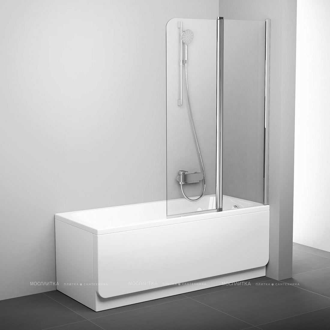 Шторка на ванну Ravak CVS2-100 R блестящий+ прозрачное стекло, серый - изображение 2
