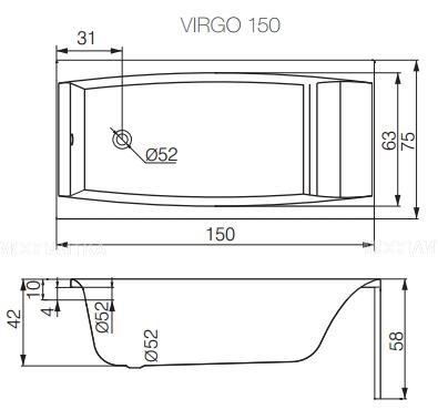 Акриловая ванна Cersanit Virgo 150х75 см - изображение 5