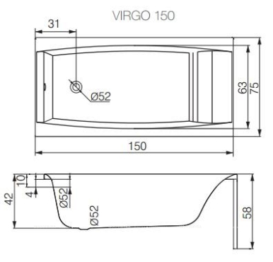 Акриловая ванна Cersanit Virgo 150х75 см - 5 изображение