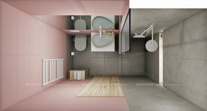 Дизайн Совмещённый санузел в стиле Современный в розовым цвете №12317 - 2 изображение