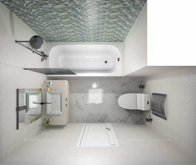 Дизайн Ванная в стиле Арт-деко в белом цвете №11635 - 3 изображение