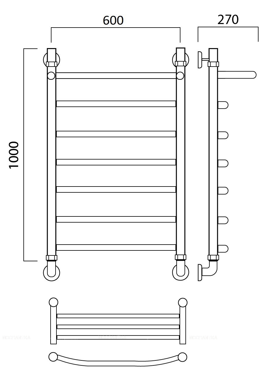 Полотенцесушитель водяной Aquanerzh лесенка дуга с полкой 100x60 - изображение 2