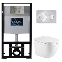 Комплект подвесной безободковый унитаз Azario Fora AZ-8010-1000+AZ-8200-0010+AZ-0017 E-R с микролифтом + система инсталляции с кнопкой смыва хром матовый