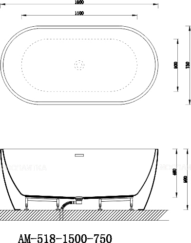 Акриловая ванна Art&Max 150х75 см AM-518-1500-780, белый - изображение 5