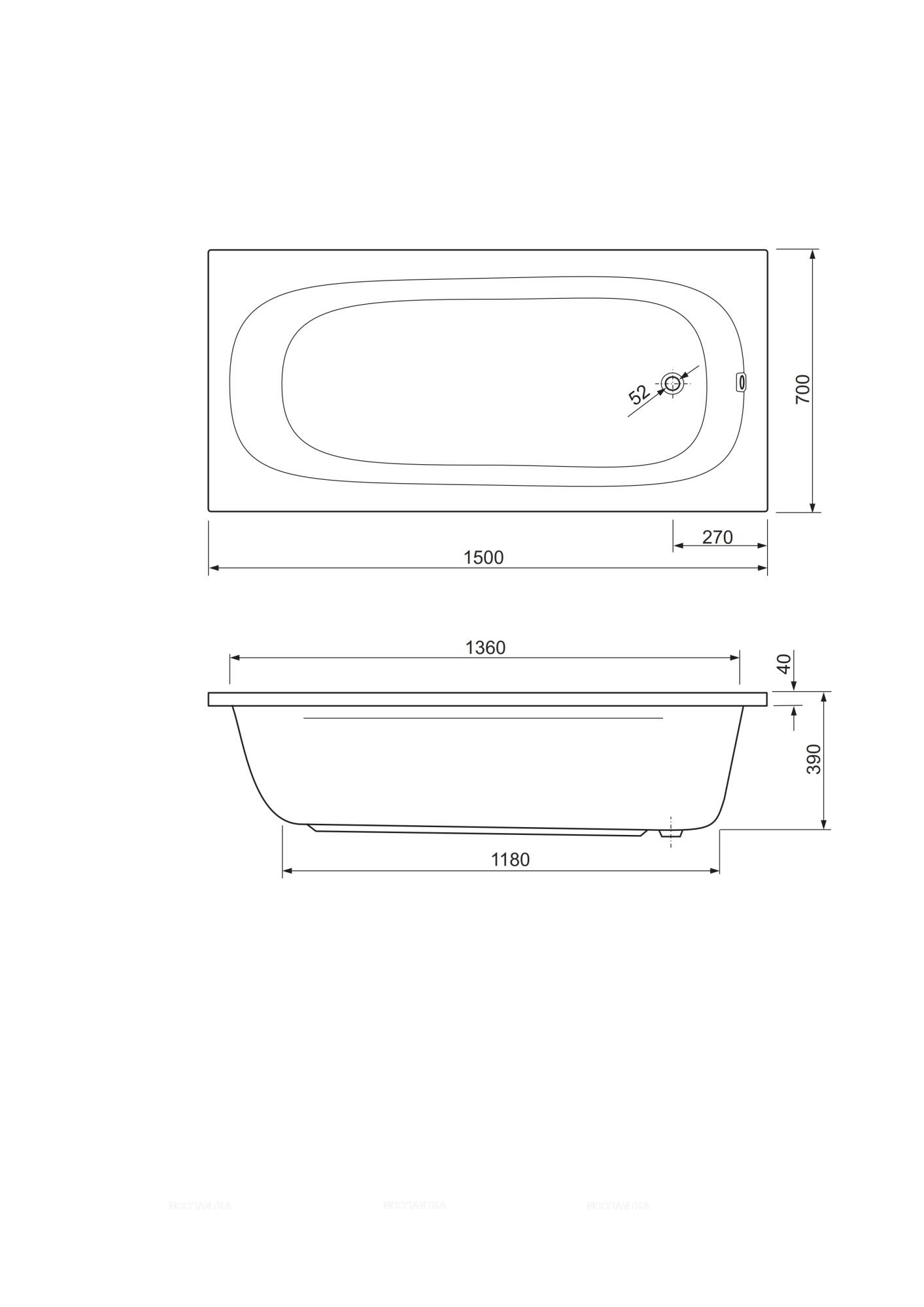 Акриловая ванна 150х70 см Cezares Piave PIAVE-150-70-42 белая - изображение 3