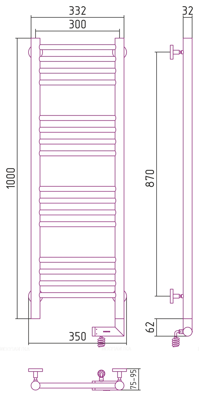 Полотенцесушитель электрический Сунержа Богема 2.0 100х30 см 00-5205-1030 без покрытия - изображение 4