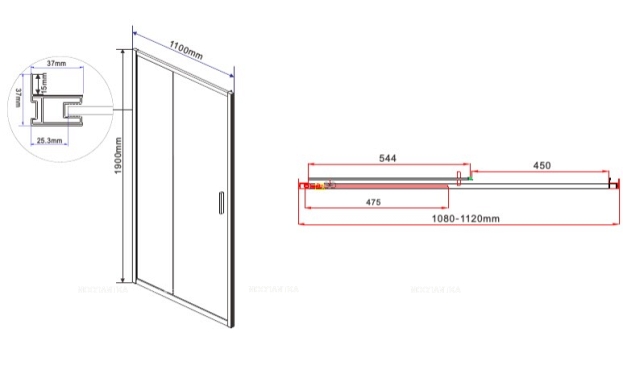 Душевая дверь Vincea Garda VDS-1G110CL, 110, хром, стекло прозрачное - 6 изображение