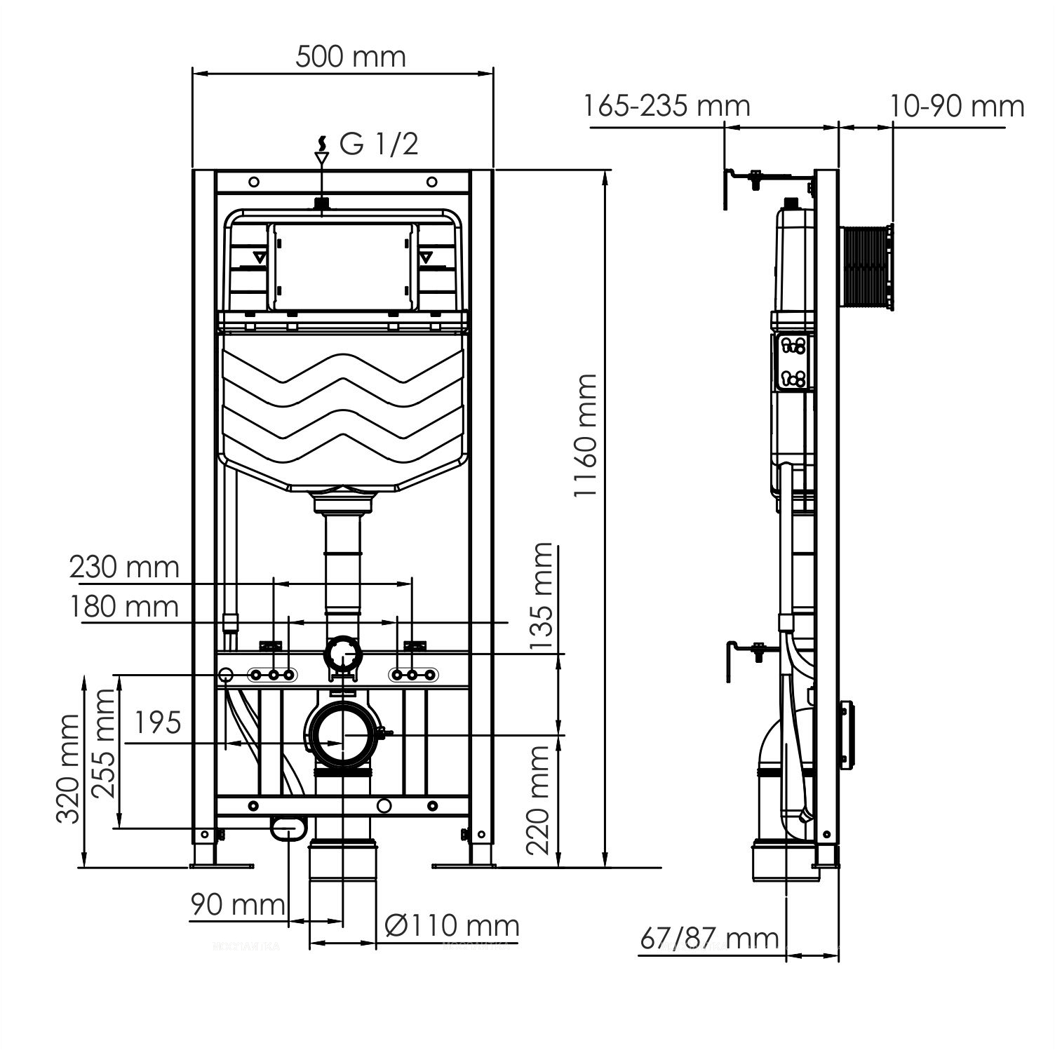 Инсталляция для подвесного унитаза Wasserkraft Aller 10 10TLT.010.ME.PB01 с панелью смыва, черный / хром - изображение 2