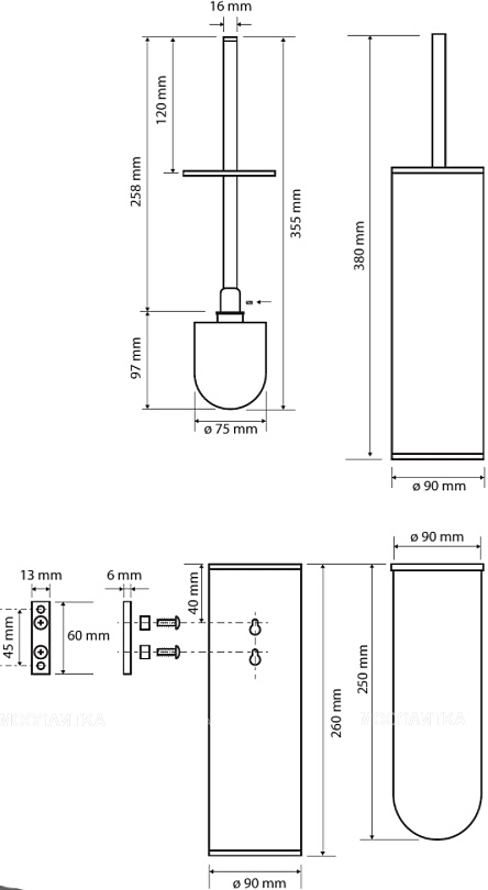 Туалетный ершик с держателем напольный и настенный Bemeta Dark 102313060 - изображение 2