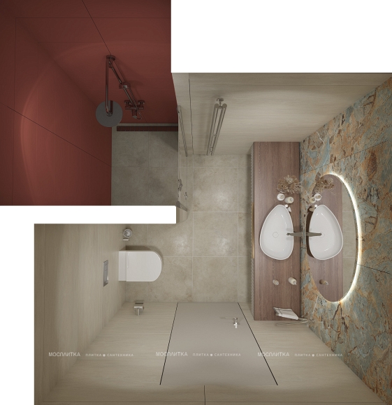 Дизайн Совмещённый санузел в стиле Современный в бежевом цвете №13219 - 2 изображение