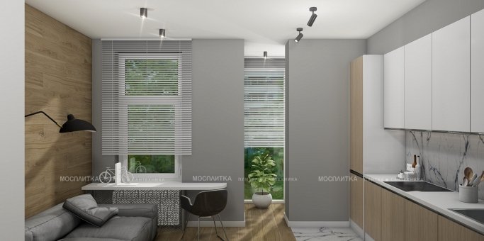 Дизайн Кухня-гостиная в стиле Минимализм в бежевом цвете №13049 - 6 изображение