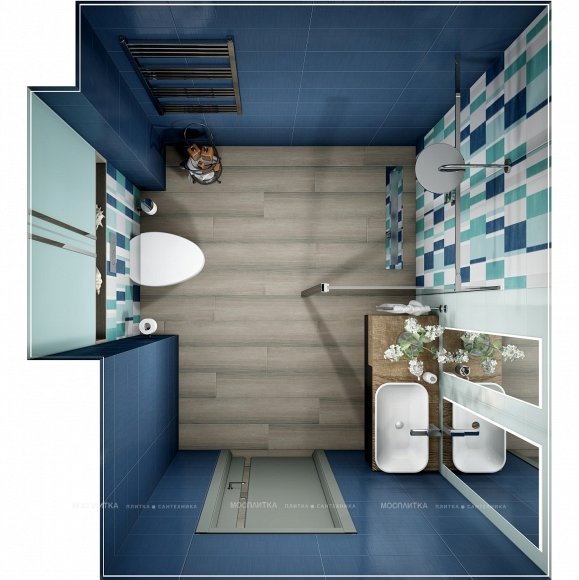 Дизайн Совмещённый санузел в стиле Морской стиль в синем цвете №12919 - 2 изображение