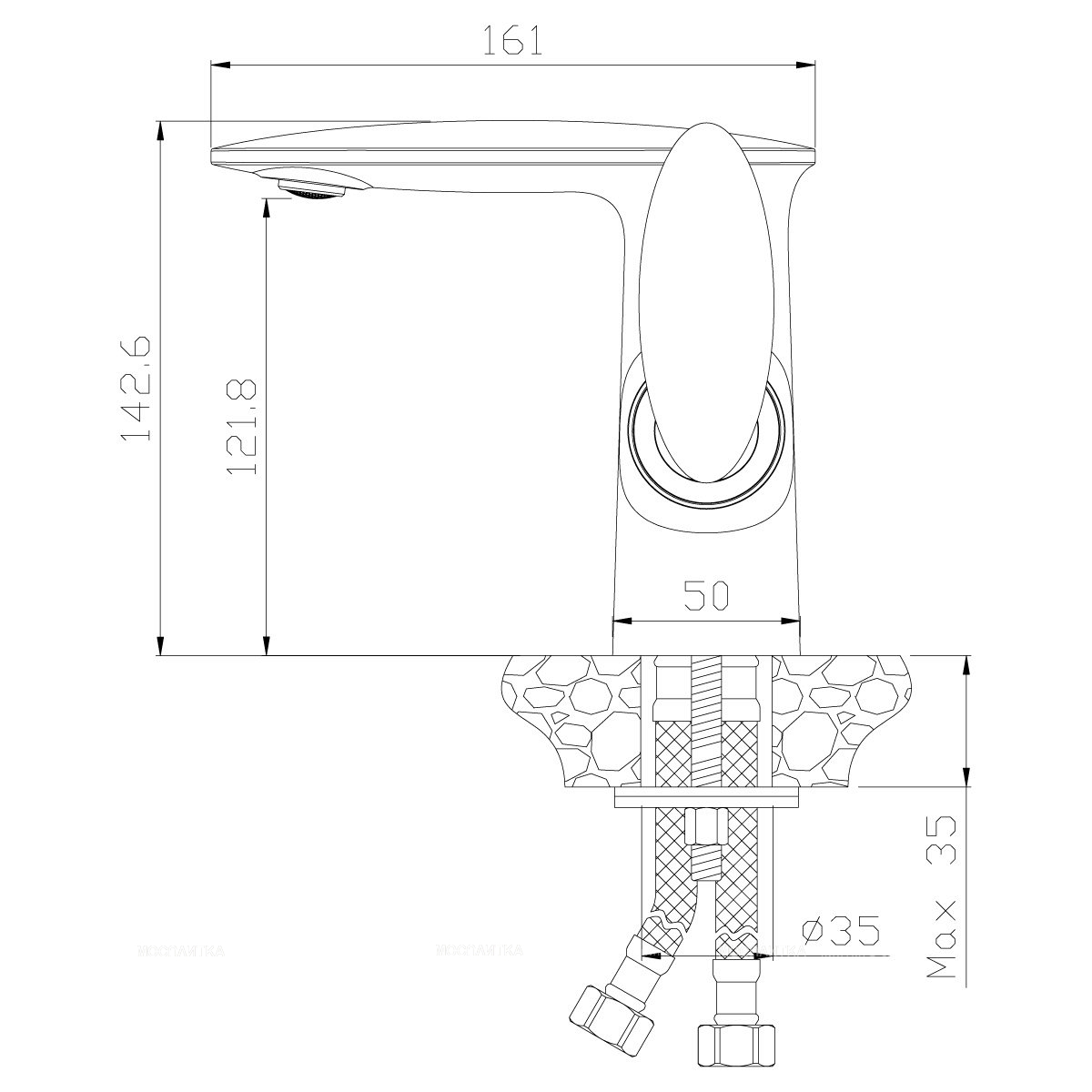 Смеситель для раковины Rossinka RS30-11B с донным клапаном - изображение 2