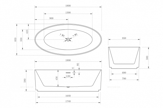 Акриловая ванна 180х85 Abber AB9441-1.8 белая - 5 изображение