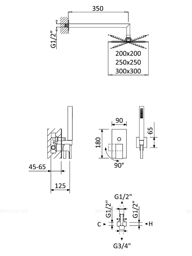 Душевой комплект Cezares PORTA-DSIPQ-20-01 1 режим, хром - изображение 2