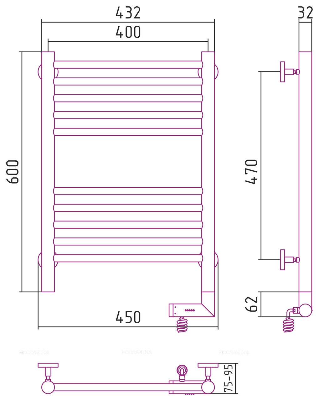 Полотенцесушитель электрический Сунержа Богема 2.0 60х40 см 00-5205-6040 без покрытия - изображение 4